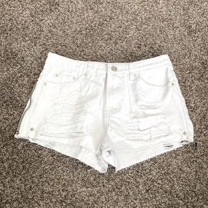 White denim distressed shorts